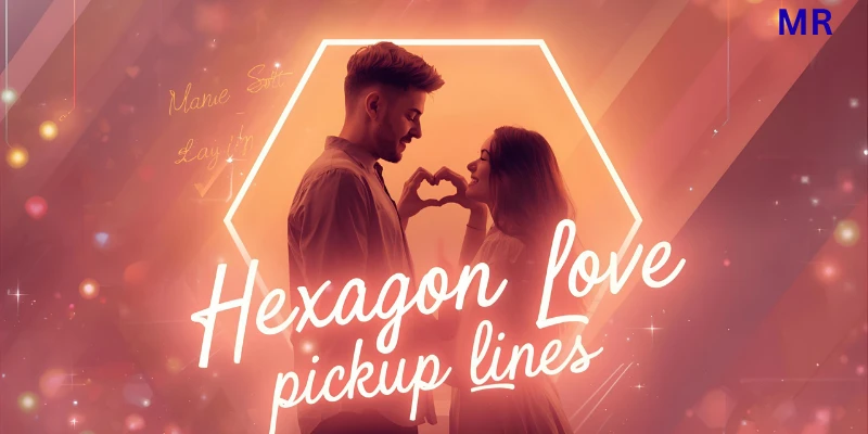 "Young couple forming a heart with their hands inside a glowing hexagon frame — romantic and geometric modern love concept."