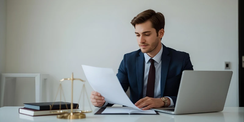 “Young lawyer reviewing documents in an office, representing the meaning and importance of legal writing